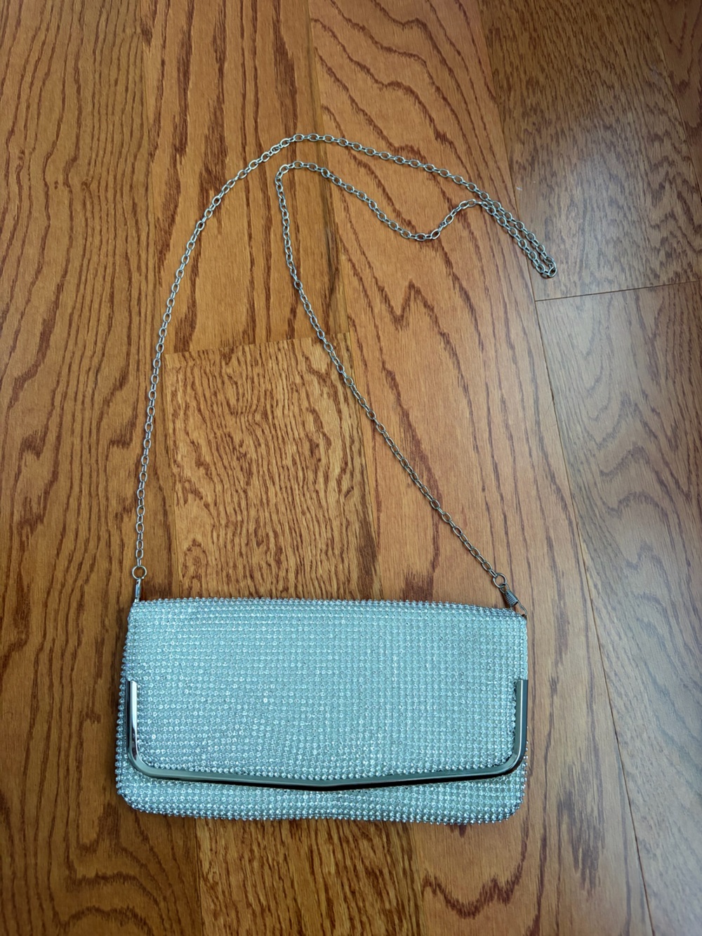 Jewel-Embellished Silver Chain Evening Bag